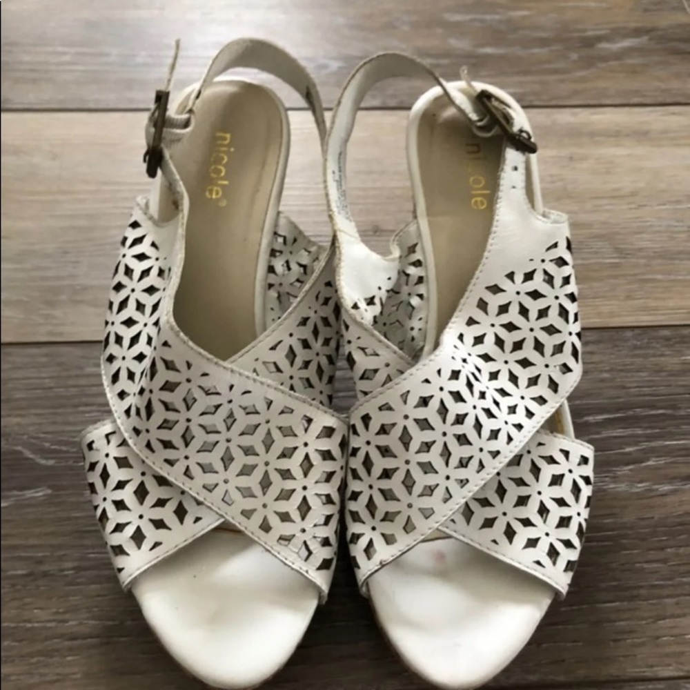 White leather & cork wedge sandals size 6.5